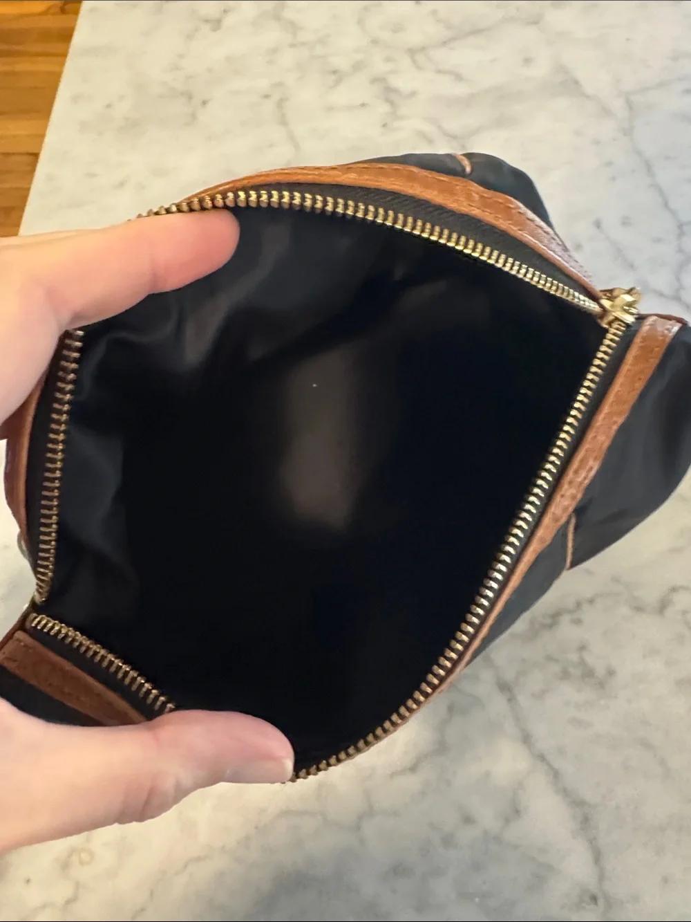 Tory Burch black Nylon Cosmetic Pouch with Tan Trim